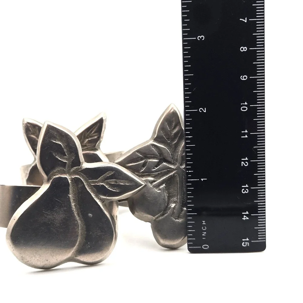Vintage Fruit Napkin‎ Rings Set of 3 Silver Tone Metal Pear Apple Cherry Decor